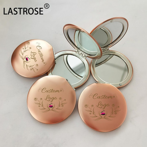 private logo seven colors Double side Rose Gold Round Mini Cosmetics Pocket Magnifying Metal Hand Compact Mirror For Makeup