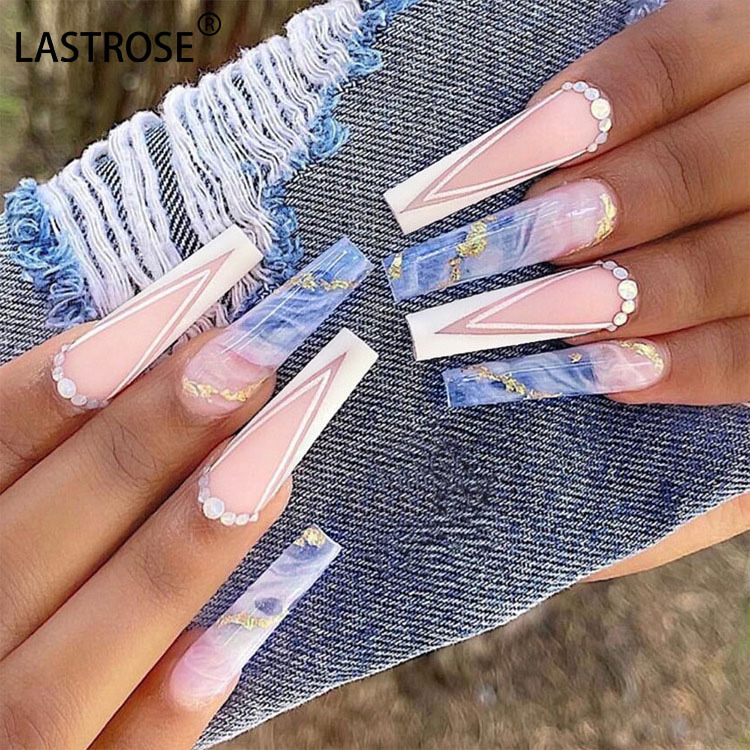 OEM Private Label Art False Nails Luxury Long Ballerina French Coffin Press On Nails Artificial Nails Supplies