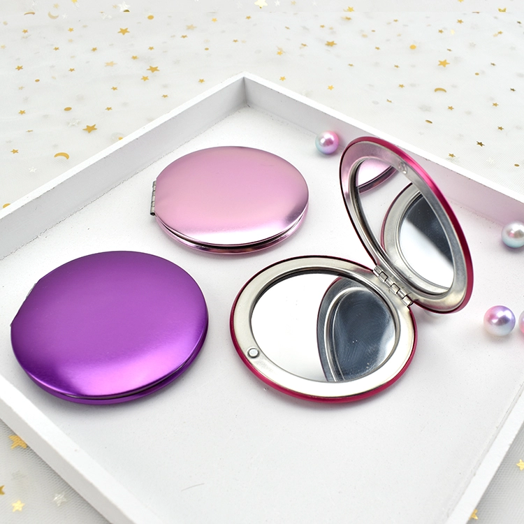 private logo seven colors Double side Rose Gold Round Mini Cosmetics Pocket Magnifying Metal Hand Compact Mirror For Makeup