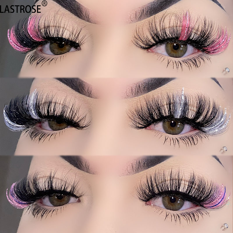 Wholesale colorful faux mink strip lashes with Glitter  Shimmery  lash strips color 15mm 20mm glitter lashes