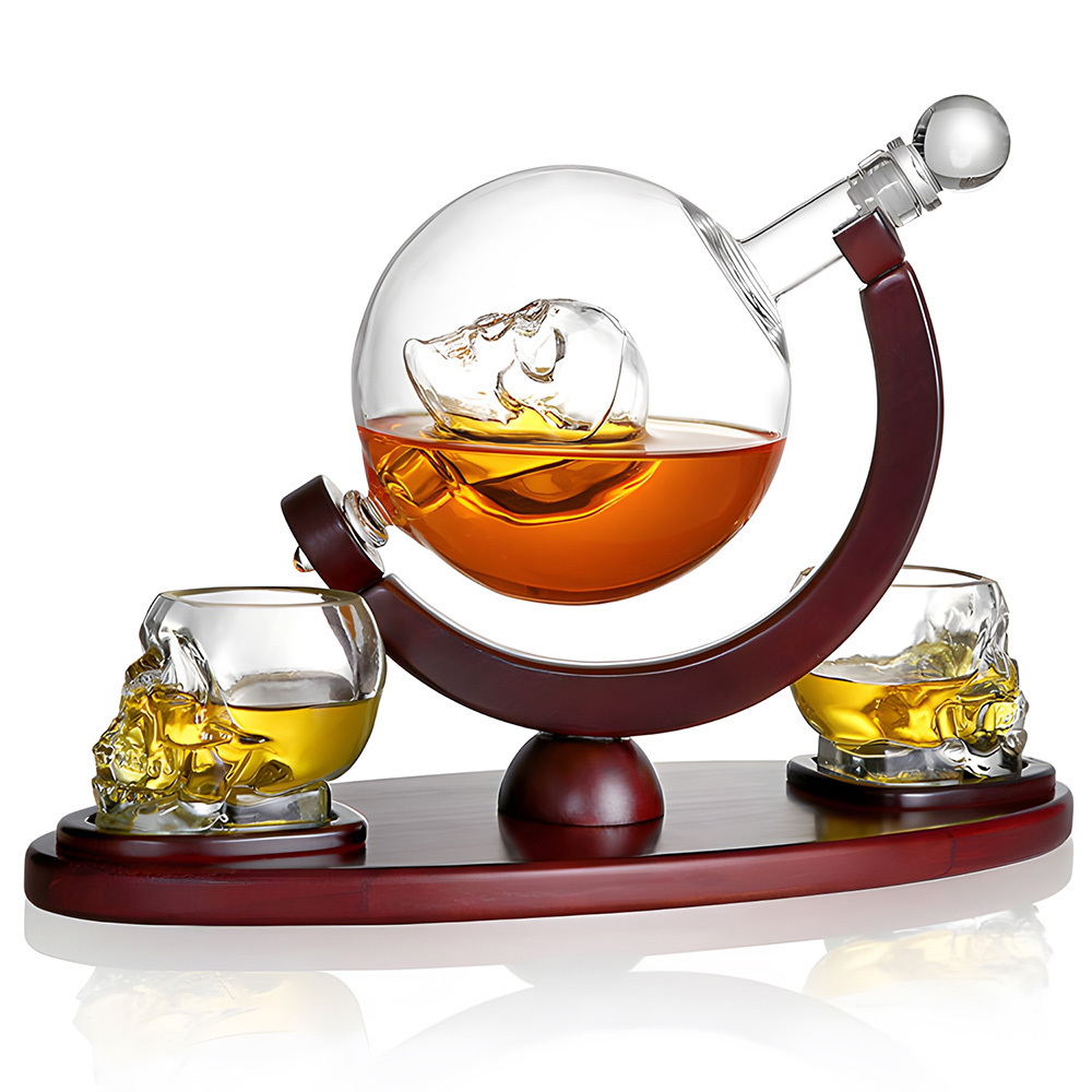 Jinbaijia Hot Sale Clear Gold Etched Glass Wine Whisky Tequila Liquor Para Whisky Globe Glass Whiskey Decanter