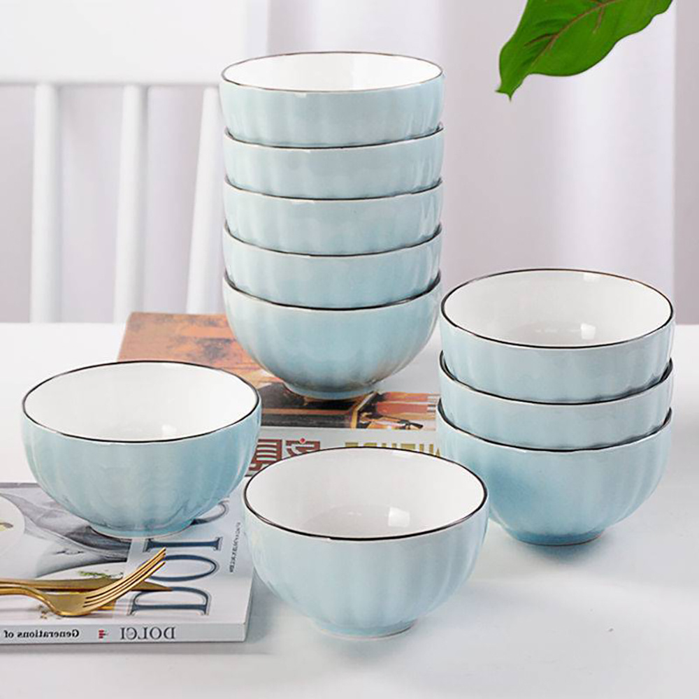 Jinaijia Porcelain Pumpkin Fluted Bowl Set For Cereal Salad Pasta Soup Bowl Dishwasher Microwave Safe Ceramic Cereal Bowl