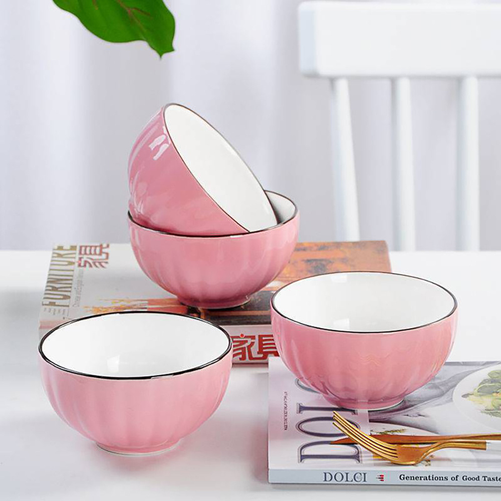 Jinaijia Porcelain Pumpkin Fluted Bowl Set For Cereal Salad Pasta Soup Bowl Dishwasher Microwave Safe Ceramic Cereal Bowl