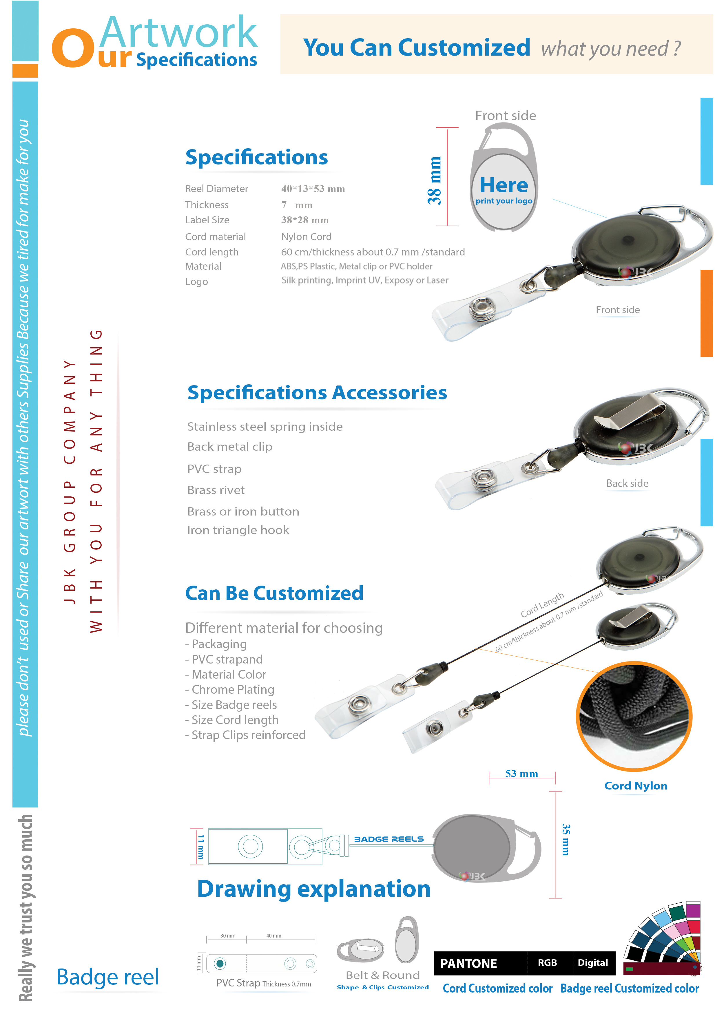 Badge Holders, Retractable Badge Reel with Carabiner Belt Clip and Key Ring for ID Card Name Holder and Keychain