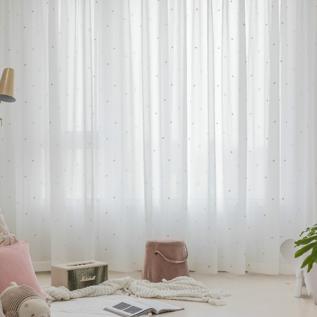 High Quality Heart Star Embroidery Sheer Curtain For Kids Bedroom And Livingroom