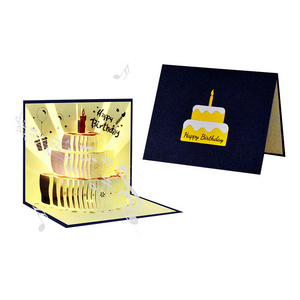 3D pop up birthday card,warm LED light happy birthday card with music laser cut happy birthday greeting card