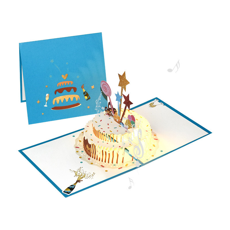 3D pop up birthday card,warm LED light happy birthday card with music laser cut happy birthday greeting card