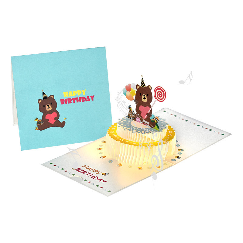 3D pop up birthday card,warm LED light happy birthday card with music laser cut happy birthday greeting card