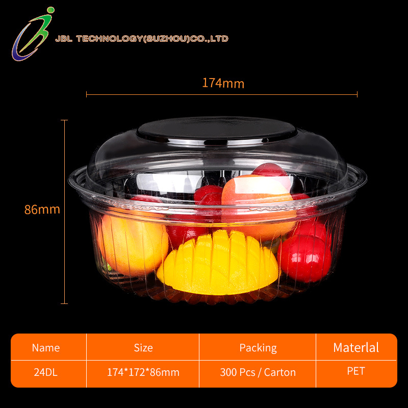 Food Grade PET Fruit Packaging Clear Clamshell Container Take Away Salad Dessert Plastic Box With Hinged Lid