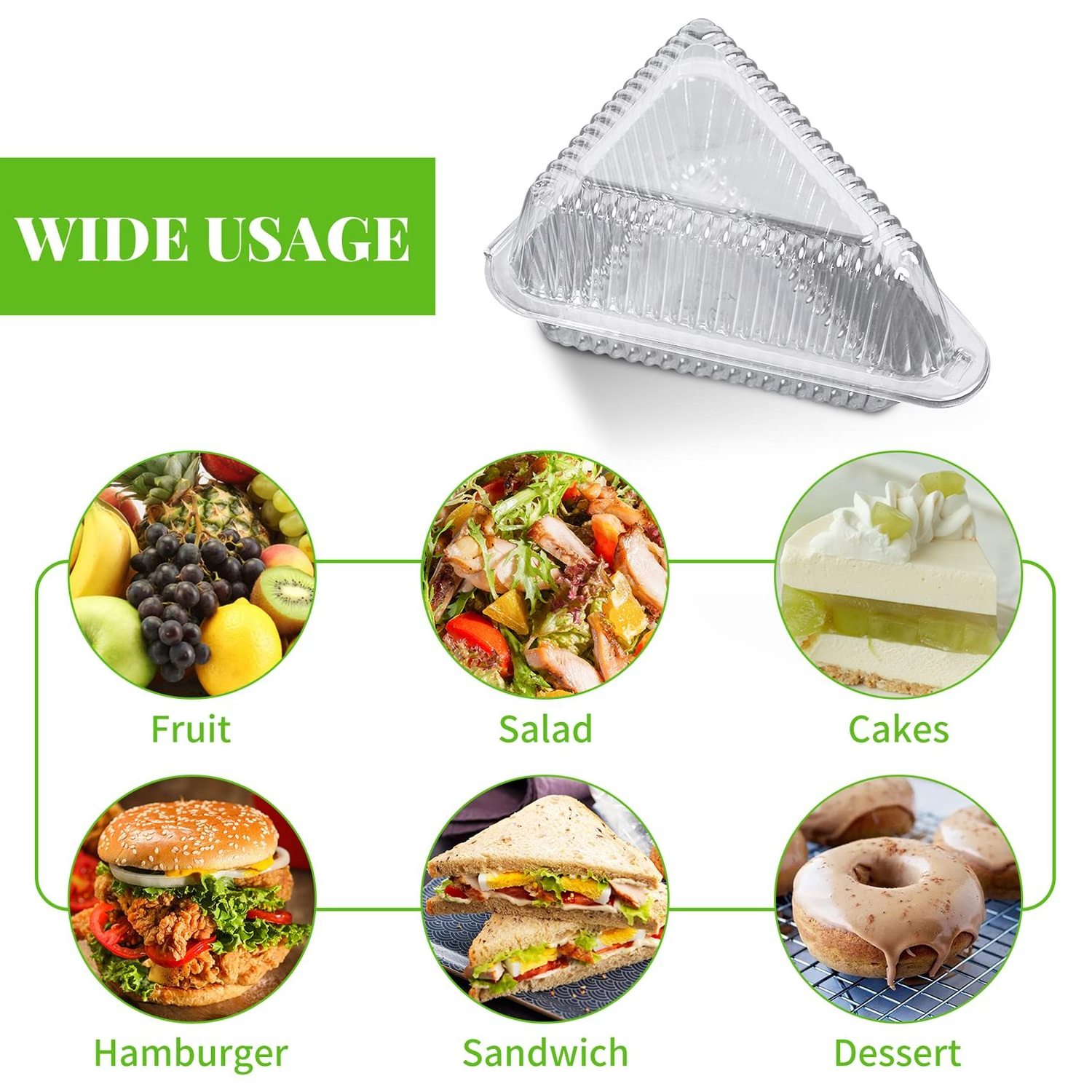 Triangle Plastic Hinged Take Out Containers Clear Clamshell Food Box Plastic for Dessert Cakes Cookies Salads Pasta Sandwiches