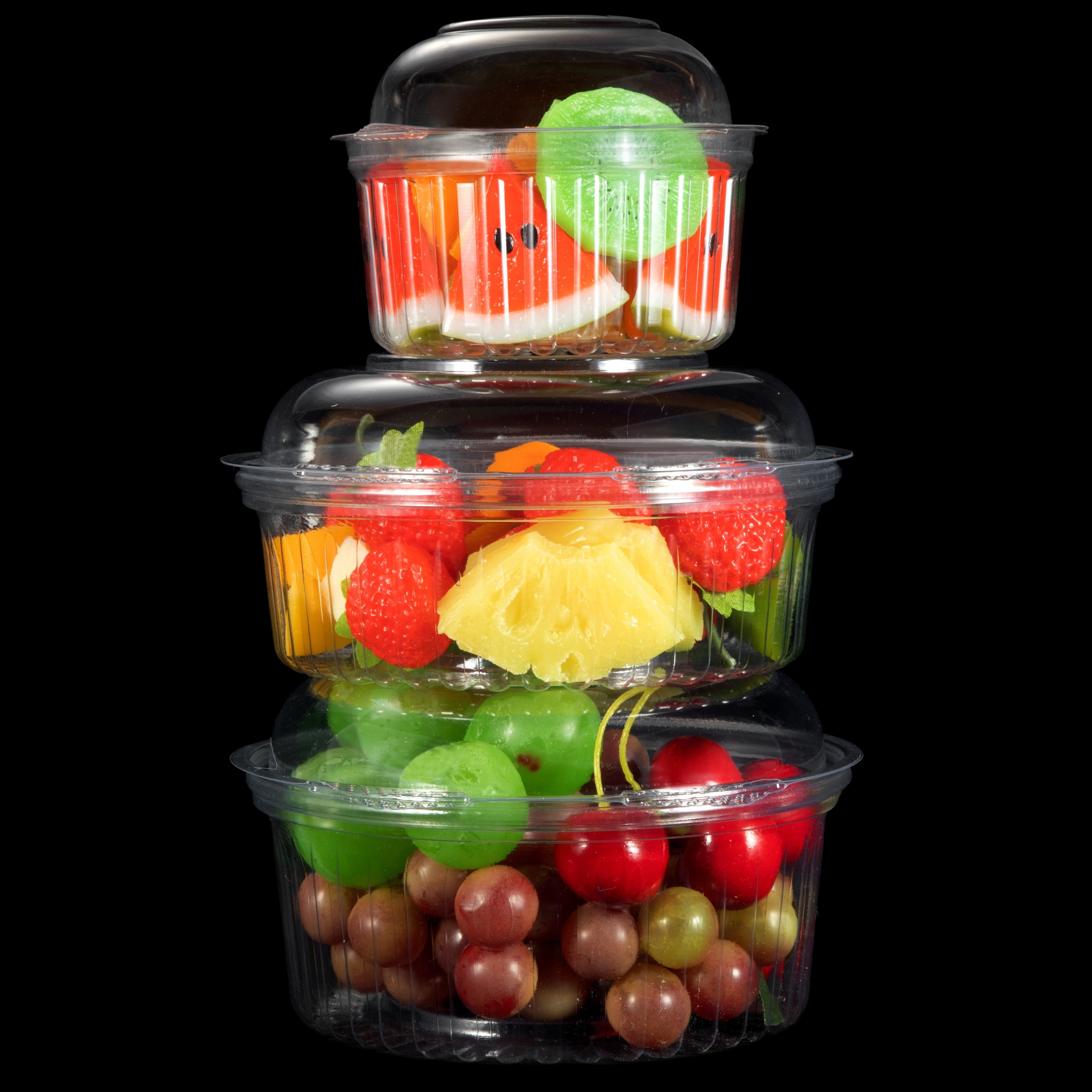 Custom PET Clear Plastic Disposable transparent plastic 12 24 32 48 OZ fruit salad bowl container packaging box with lid