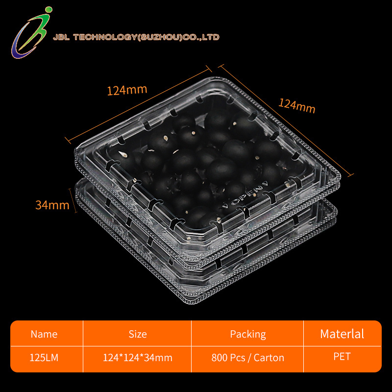 4.4oz 125g High Quality Recyclable Fruit Clamshell Container Clear Plastic Box Packaging Blackberry Blueberry Punnet