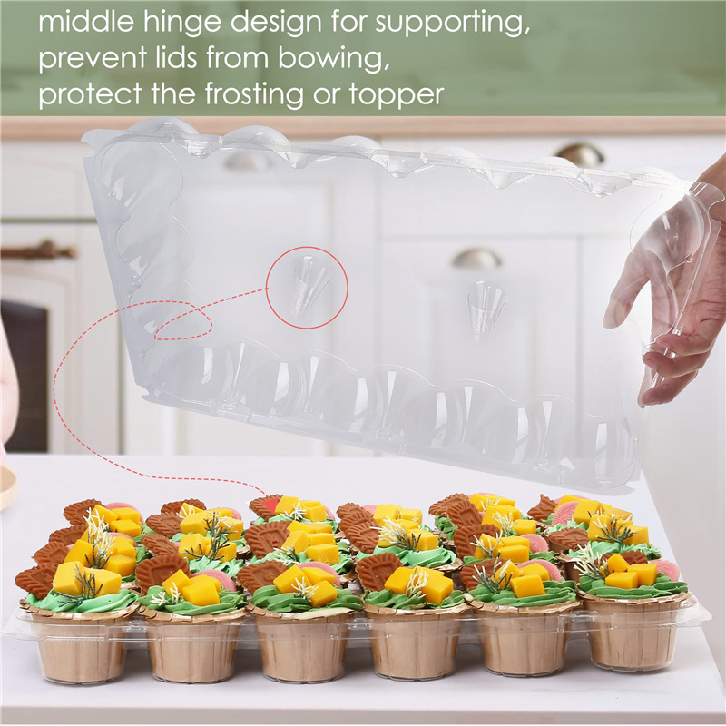 24 Count Disposable stackable Cup Cake Containers  Travel Carrier Tall Dome Clear  PET Plastic Hinged Lid Cupcake Boxes