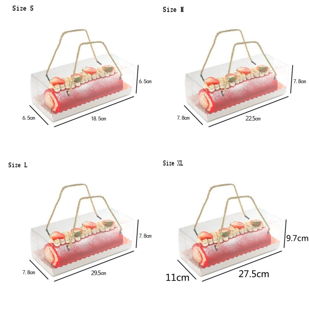 Transparent Cake Box With Handle Cupcake Swiss Clear Plastic Portable PET Packing Gift Box Roll Long Plastic Cake Roll Packaging