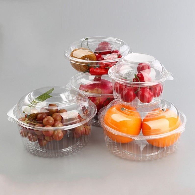 Food Grade PET Fruit Packaging Clear Clamshell Container Take Away Salad Dessert Plastic Box With Hinged Lid