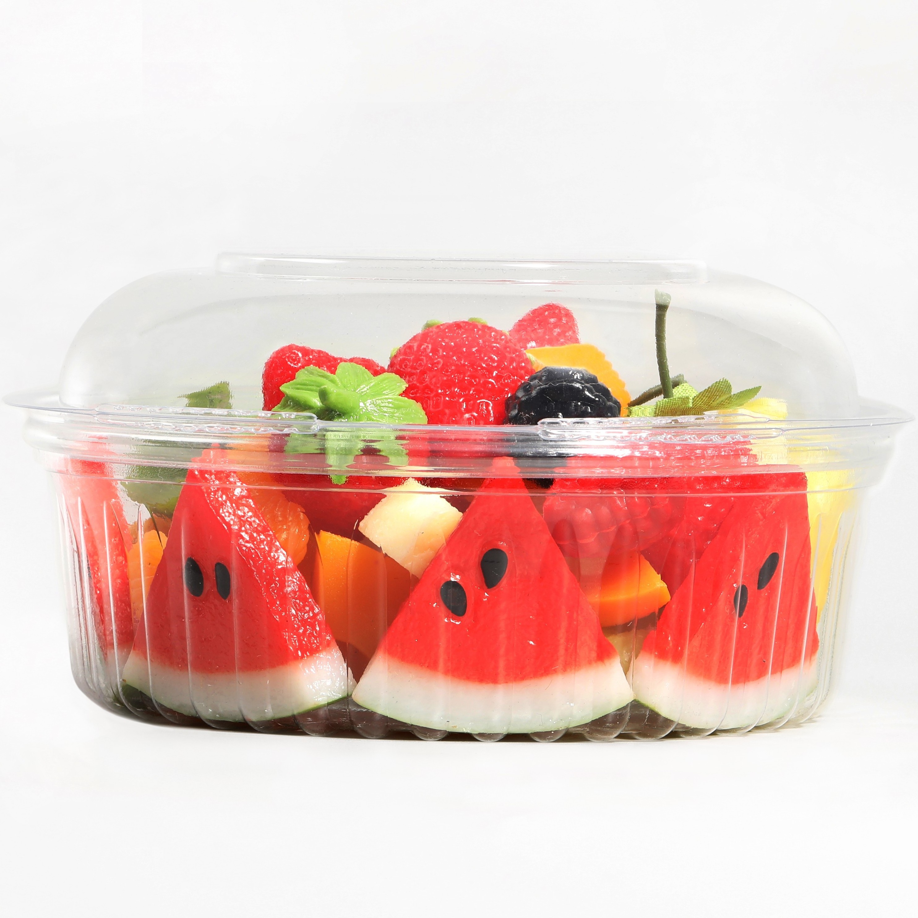 Custom PET Clear Plastic Disposable transparent plastic 12 24 32 48 OZ fruit salad bowl container packaging box with lid