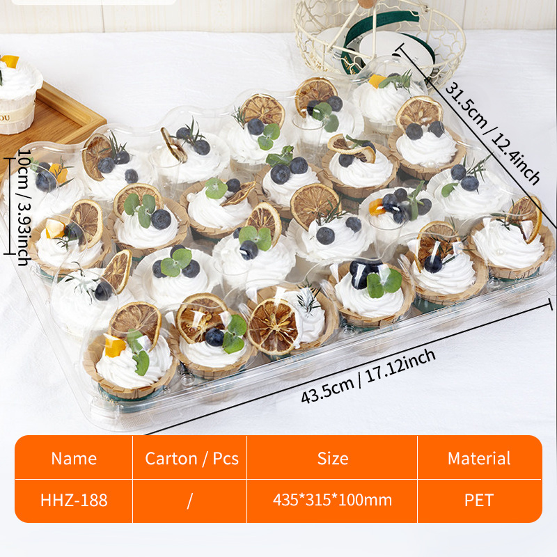 24 Count Disposable stackable Cup Cake Containers  Travel Carrier Tall Dome Clear  PET Plastic Hinged Lid Cupcake Boxes