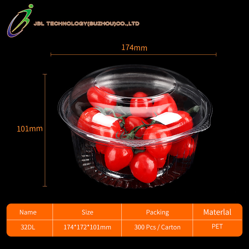 Food Grade PET Fruit Packaging Clear Clamshell Container Take Away Salad Dessert Plastic Box With Hinged Lid