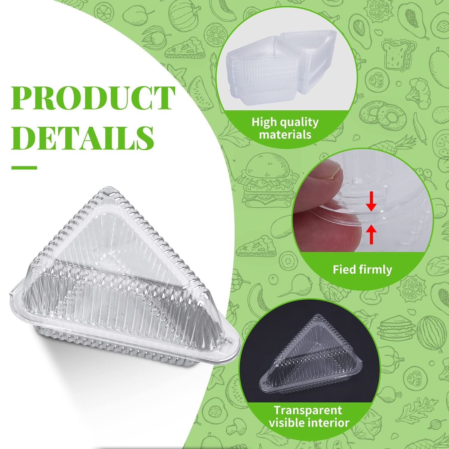 Triangle Plastic Hinged Take Out Containers Clear Clamshell Food Box Plastic for Dessert Cakes Cookies Salads Pasta Sandwiches