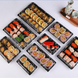 Custom Take Out Sushi Food Packaging Box Square Boat Shape Disposable Plastic Container Sushi Tray with Lid