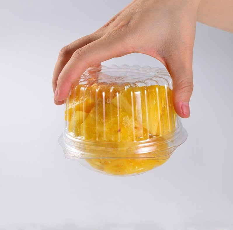 Food Grade PET Fruit Packaging Clear Clamshell Container Take Away Salad Dessert Plastic Box With Hinged Lid