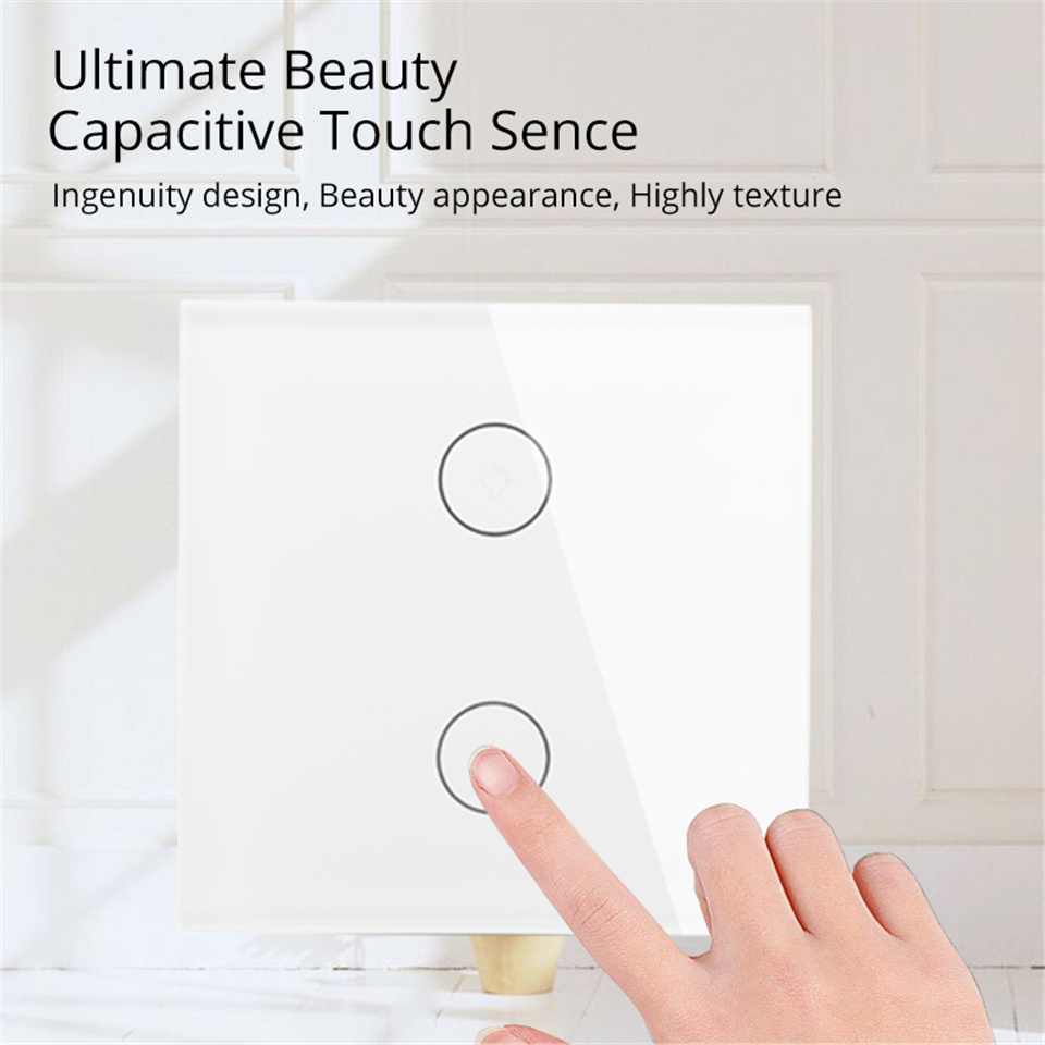 Tuya Smart Life App Remote Control 2gang EU UK Smart Touch WiFi Light Wall Switch white color or black color