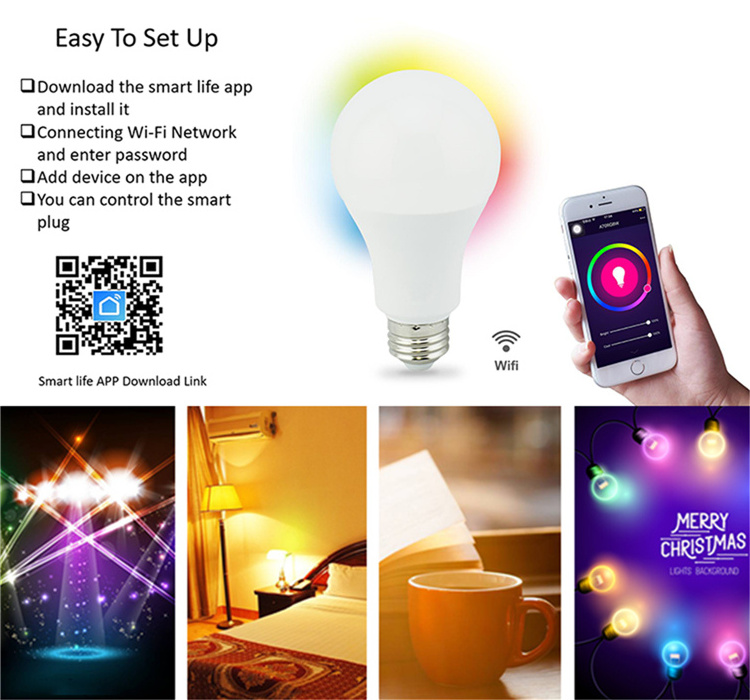 Smart wifi light Bulb that Work with Alexa & Google Home, E27 Light Bulbs, RGB CCT, 9W