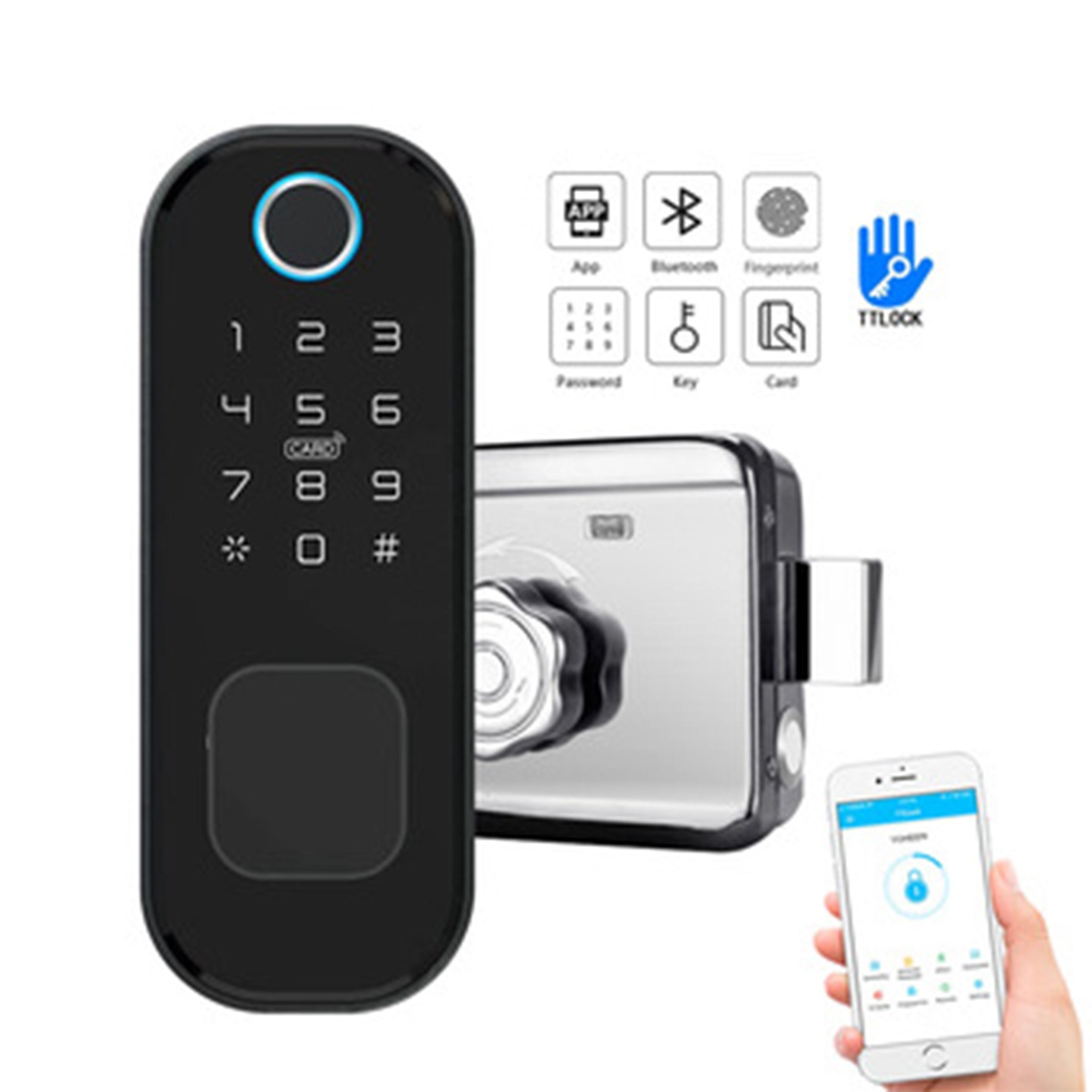 Waterproof Digital Handless Password Gate Rim Latch Lock Wifi Smart Home TTlock App Control Metal Door Lock