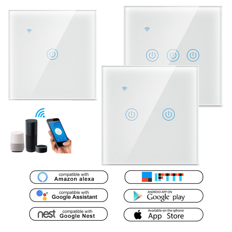 Tuya ZigBee Wireless Control Remote Smart life EU 1/2/3/4 Gang Glass Touch Light Wall Electrical Switch