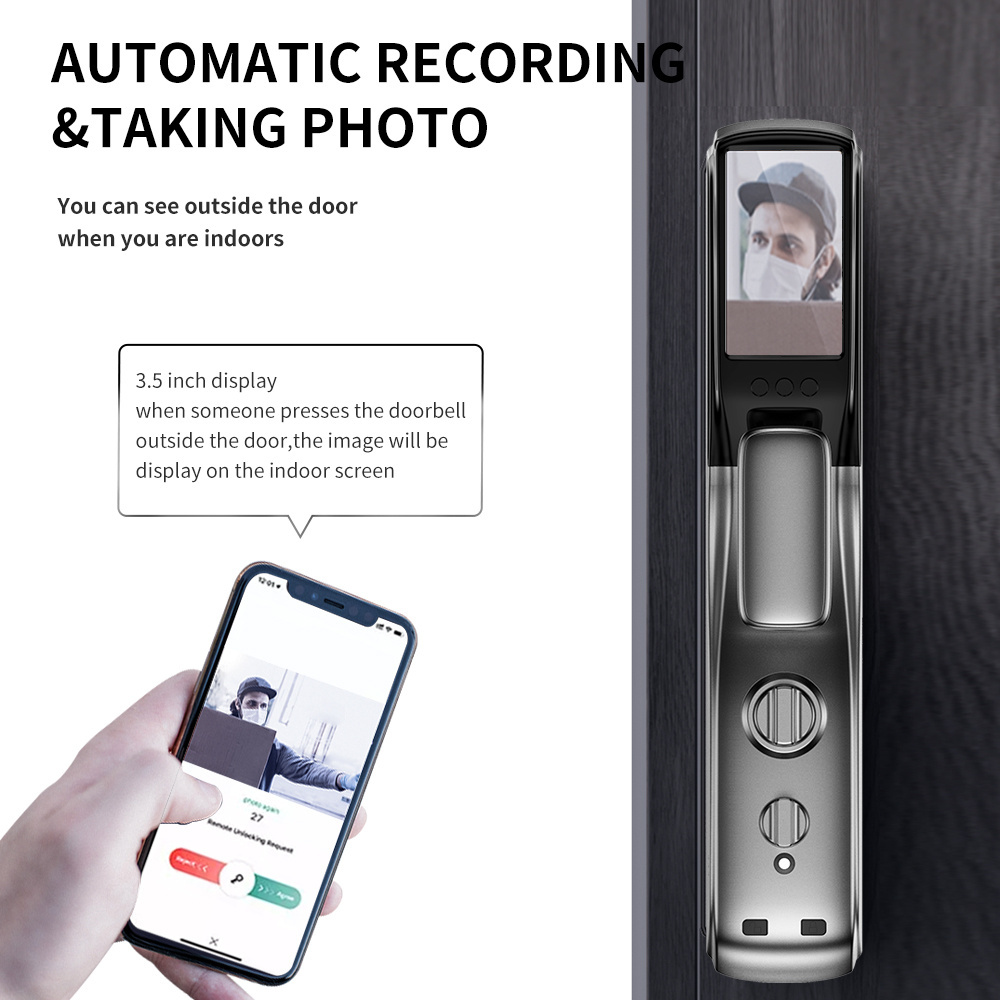 Tuya Smart Life Digital Alarm Fingerprint Smart Biometric Fingerprint Virtual Password Security Video Door Lock