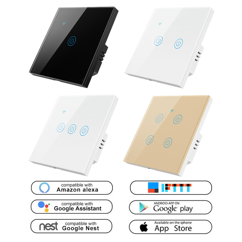 EU UK 1 / 2 / 3/4 Gang Touch Light Switch Tuya Control Wireless Remote Control Wifi No Neutral Smart Life APP Switch