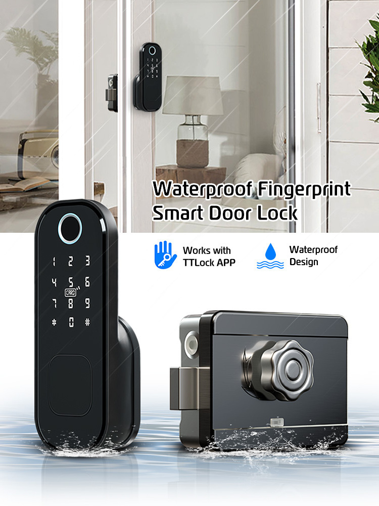 Waterproof Digital Handless Password Gate Rim Latch Lock for Smart Home TTlock App Control Metal Door Lock