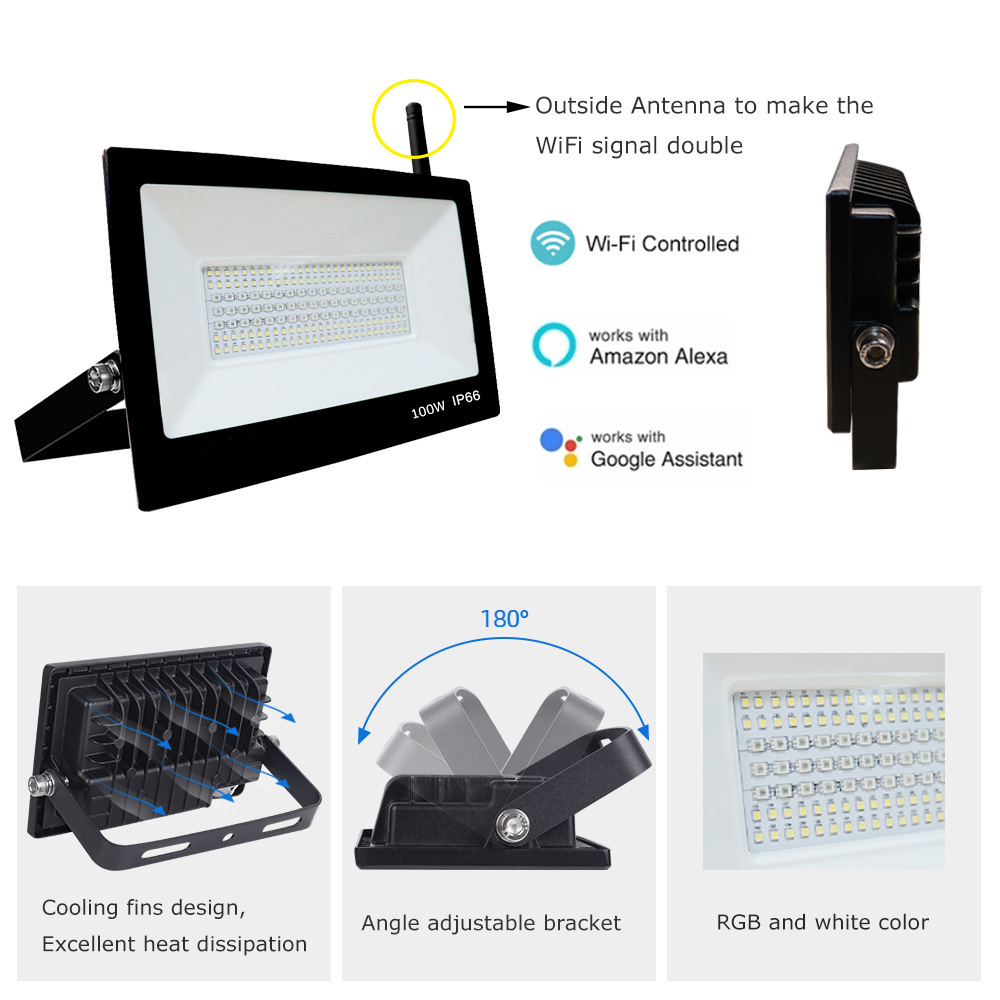 Tuya Rgbcw Color Changing Landscape Lighting With App Control For Garden 100w Smart Wifi Led Flood Light