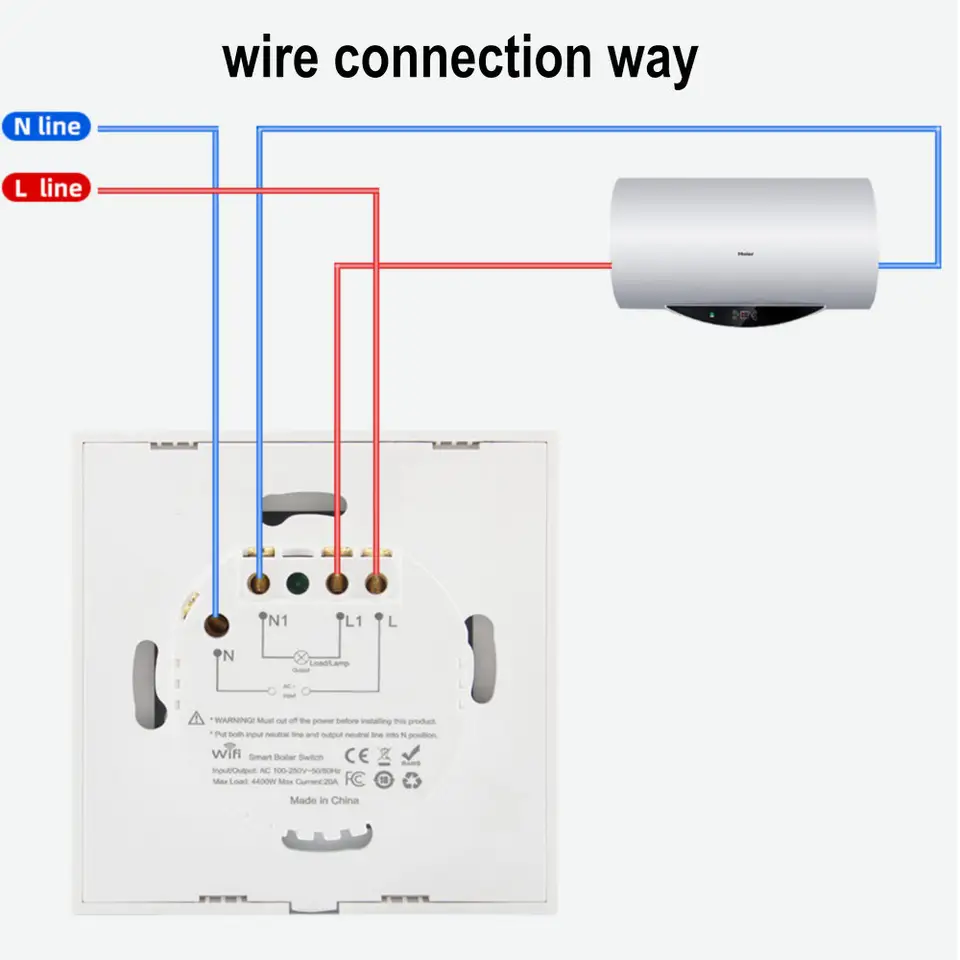 Smart Life Wifi Zigbee 20A Smart Water Heater Switch with Google Smart Home Touch Wall Boiler Air Conditioner Power Switches