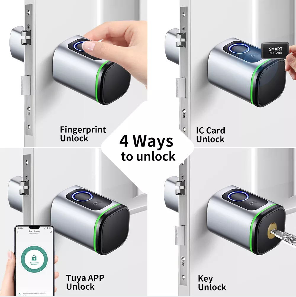 TUYA Smart Life App Fingerprint RFID IC Card KEY TTLOCK BLE Door Smart Cylinder Lock For Replacing Old Mechanical Cylinder