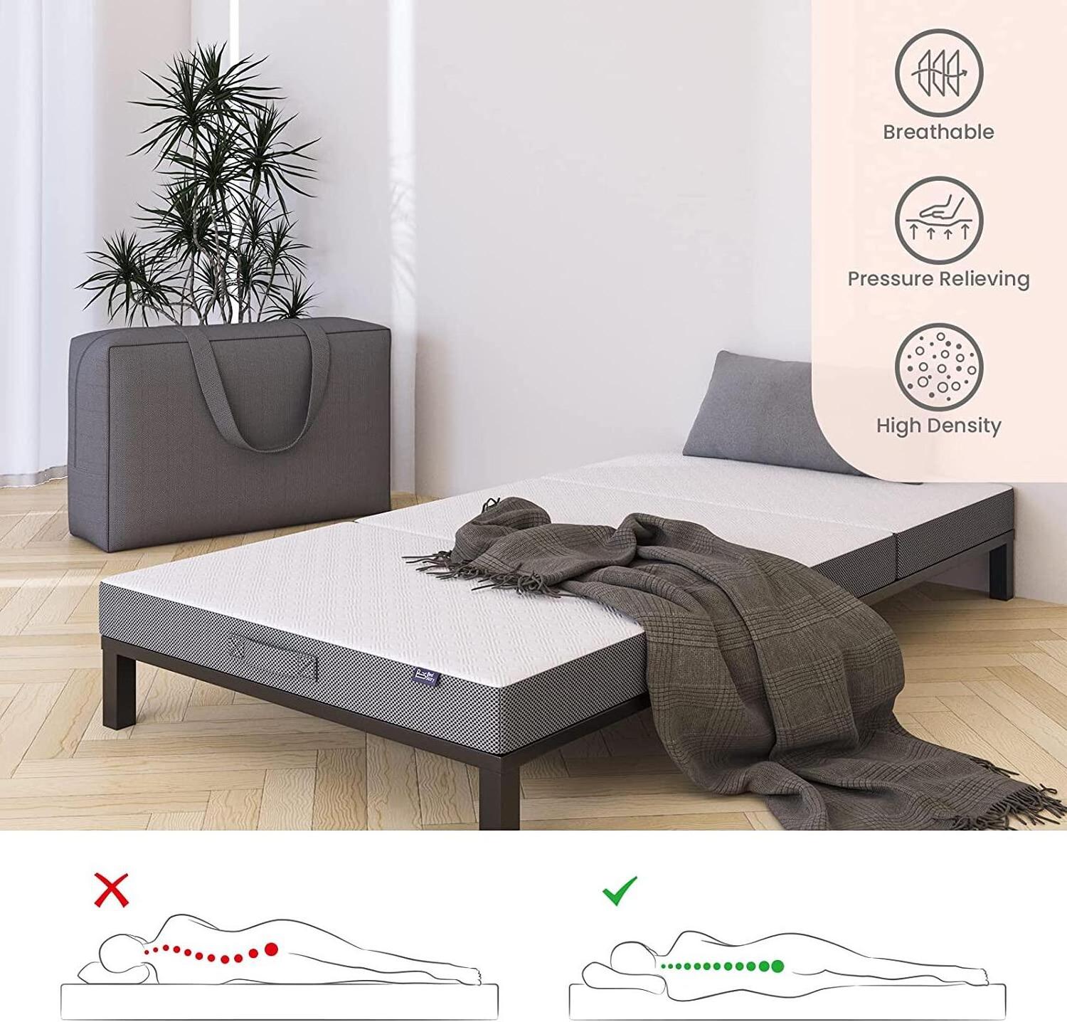 Mattress Topper Beauty Salon Bed Mattress Eyelash Salon Foam Mattresses Bamboo Charcoal Sleeping Tri Folding Travel Minimalist