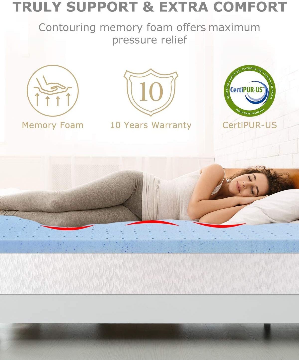 3 Inch Memory Foam Mattress Topper Queen Size, Cooling Relieving Mattress Pad for Bed