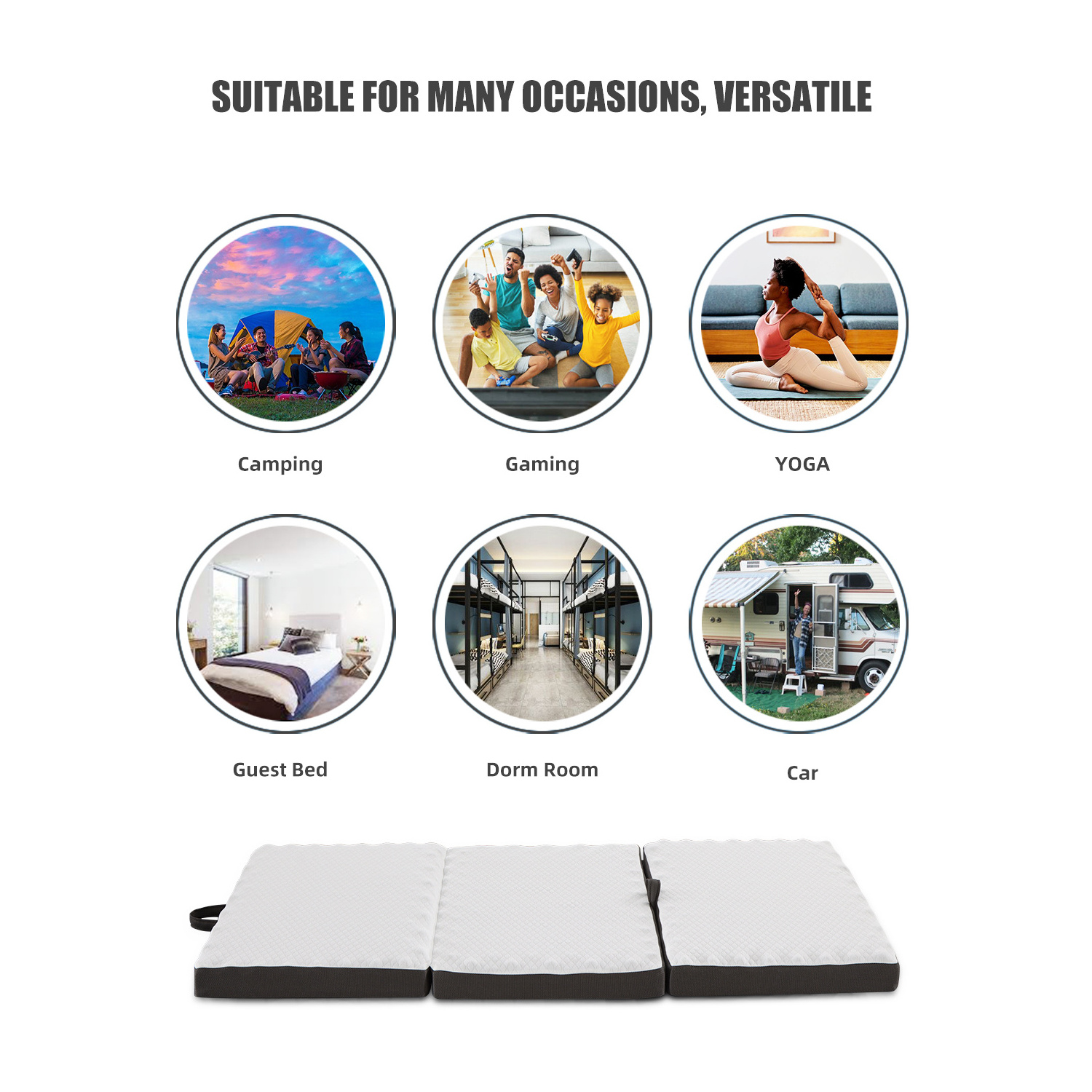 Wholesale Outdoor Travel foldable sponge mattresses Charcoal foam tri-fold mattress