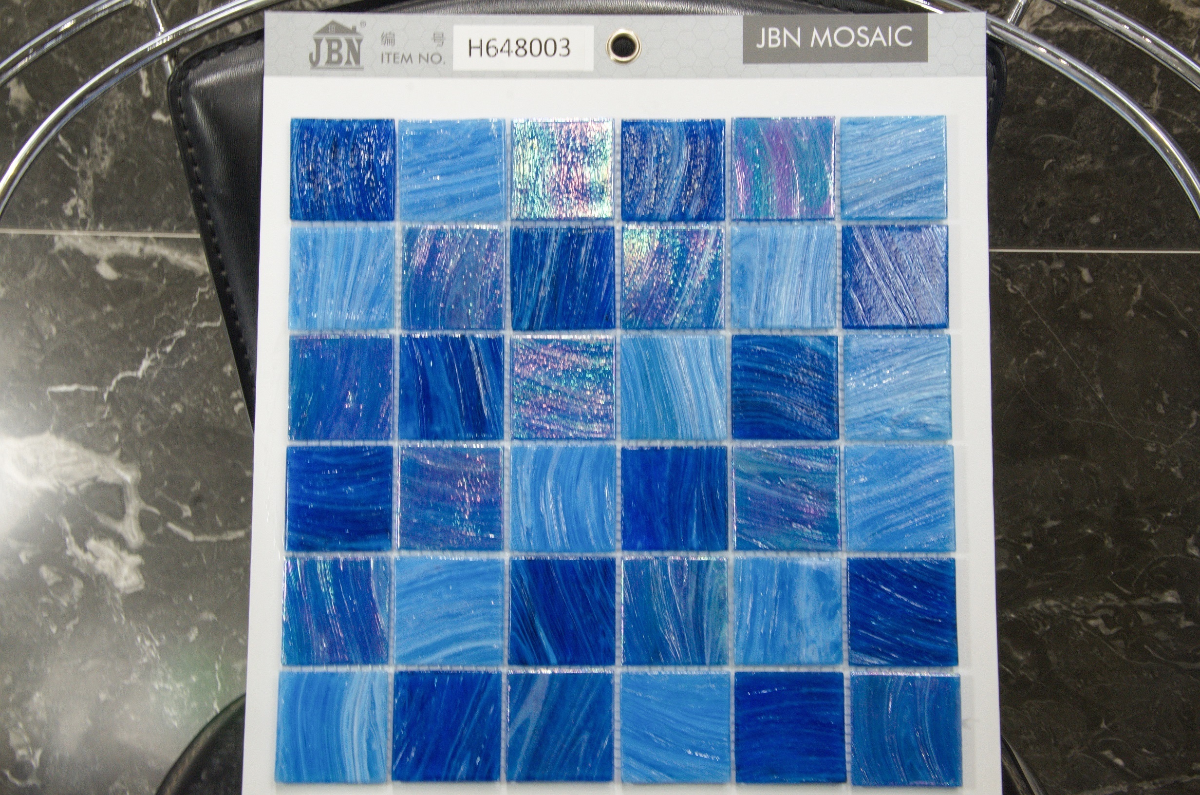 Swimming Pool Mosaic Tiles Blue Hot-Melt Mosaic Products Shower Floor Meshed Backed Mosaic Tile