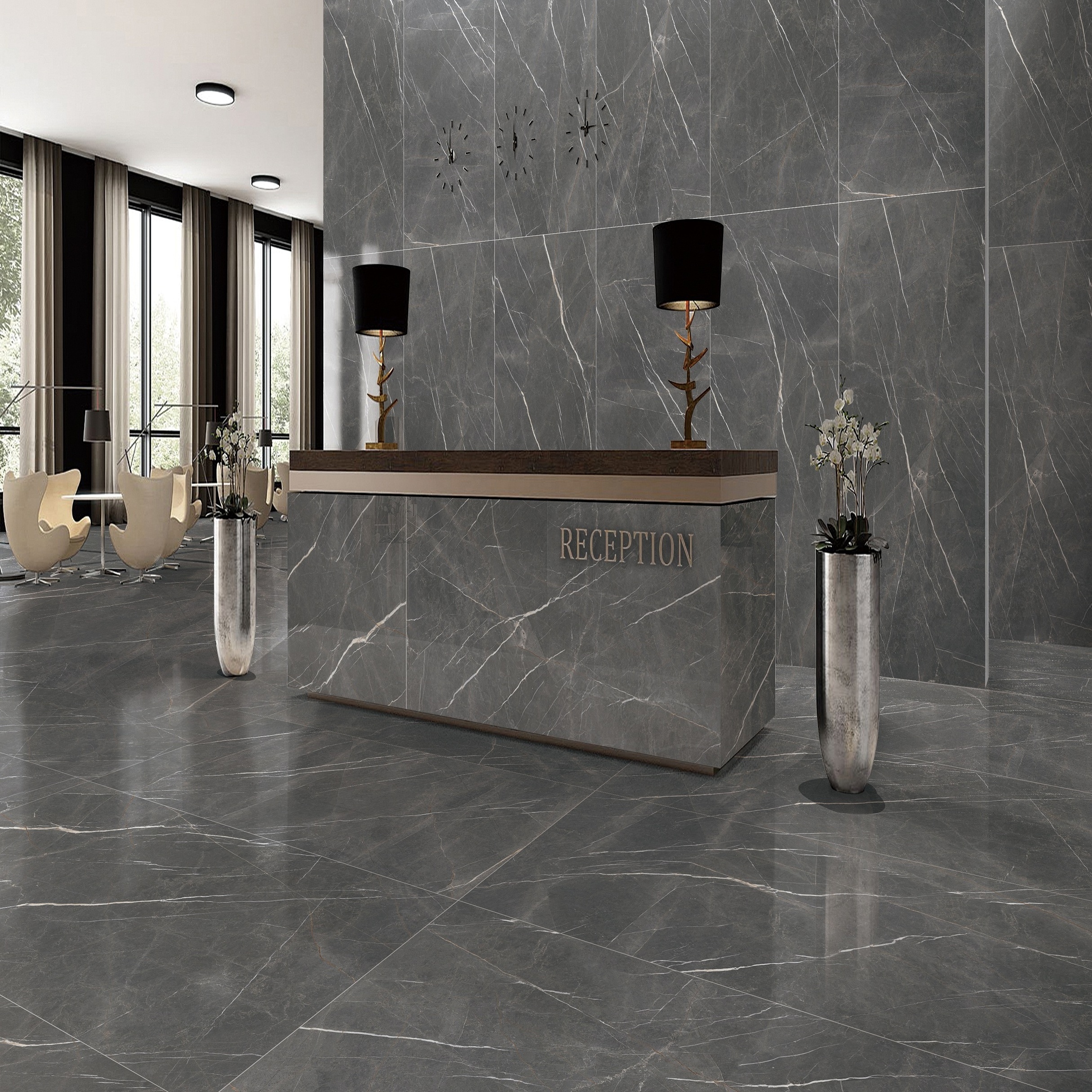 900x1800mm Glazed Ceramic Grey Marble Full-Polished Big Size Porcelain Floor Tile for Interior Wall Modern Design