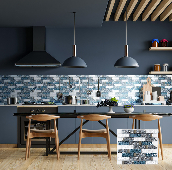 new arrival blue 300x300mm kitchen wall tile fashionable design crystal glass mosaic tile