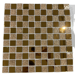 rose golden 4mm thick small chips cheap living room wall decoration mirror glass mosaic wall tile