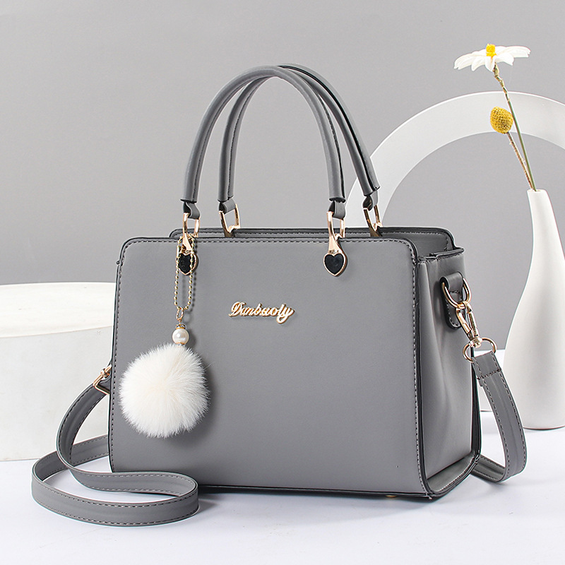 2024 Simple Women's Handbag Large Capacity Texture Skew Bag Fashion Cute Plush Ball Handbag For Women