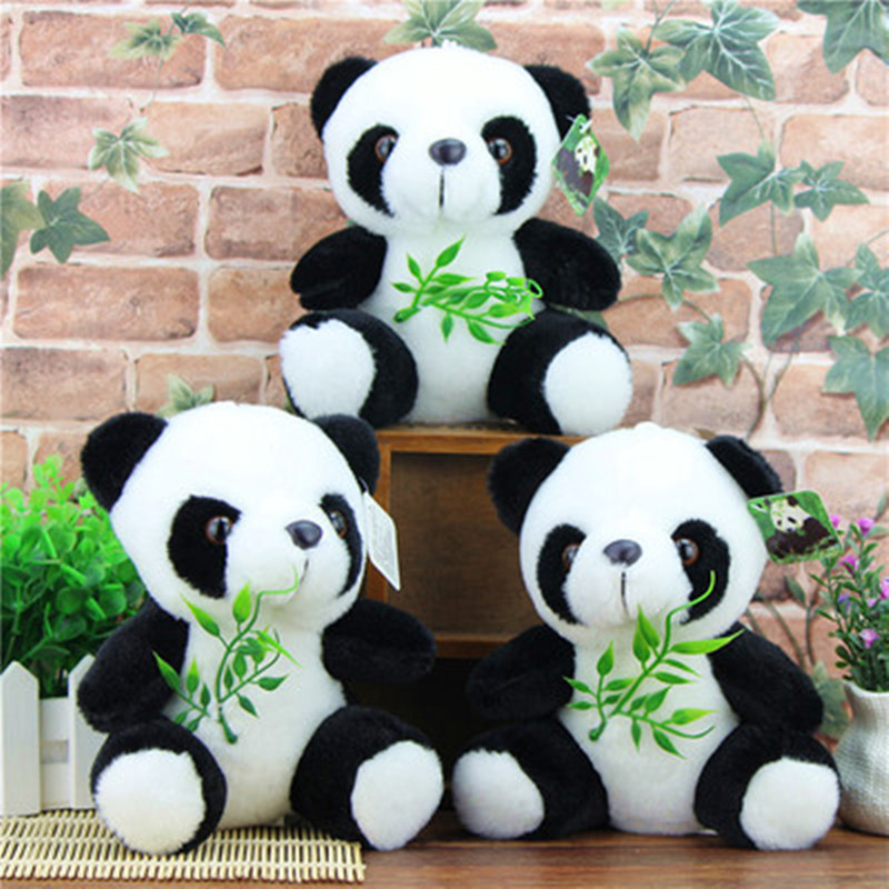 Wholesale Black White Panda Bear Soft Lovely Toy Kids Gifts Holding Bamboo Leave Custom Stuffed Animal Plush Panda Soft Toy