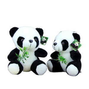 Wholesale Black White Panda Bear Soft Lovely Toy Kids Gifts Holding Bamboo Leave Custom Stuffed Animal Plush Panda Soft Toy