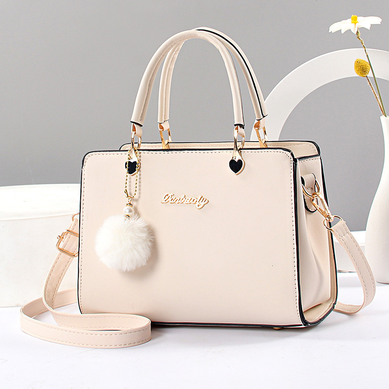 2024 Simple Women's Handbag Large Capacity Texture Skew Bag Fashion Cute Plush Ball Handbag For Women