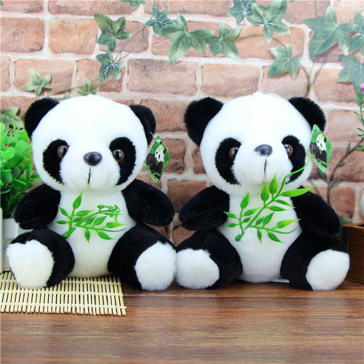 Wholesale Black White Panda Bear Soft Lovely Toy Kids Gifts Holding Bamboo Leave Custom Stuffed Animal Plush Panda Soft Toy