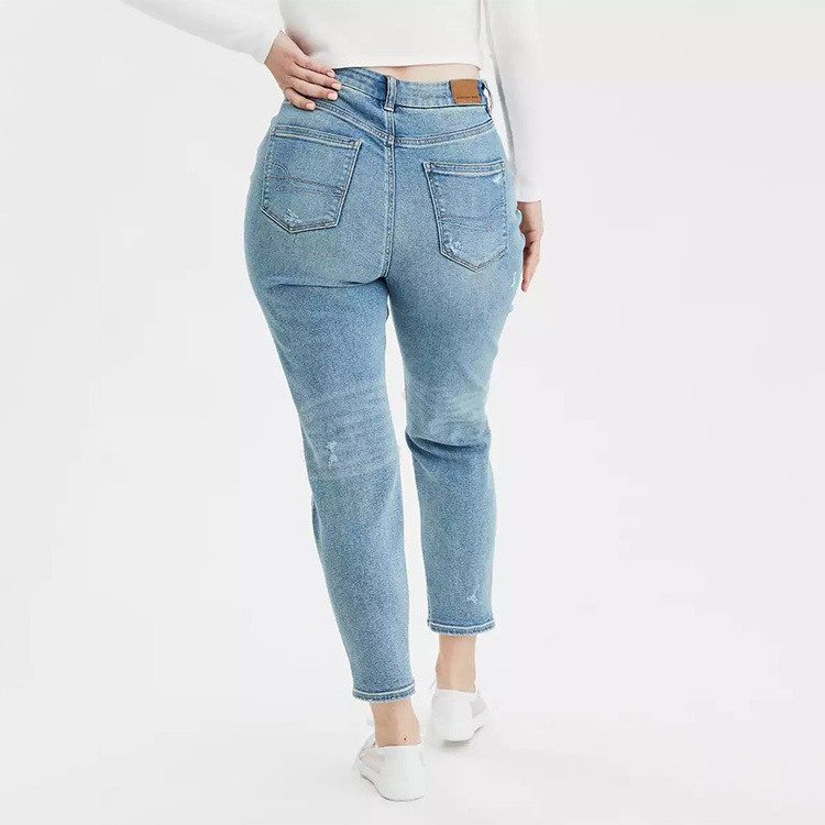 Fashion private label high waist denim pencil skinny ripped hip mom curvy women jeans