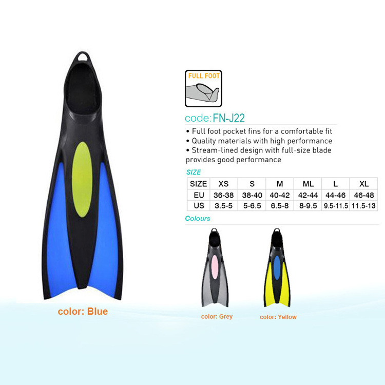 Full foot different size scuba diving fins for snorkeling