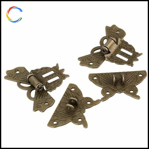 Wooden Box Classical Bronze Lock Latch Butterfly Buckle